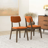 Mid-Century Modern Velvet Solid Back Side Chair (Set of 2) Burnt Orange Velvet