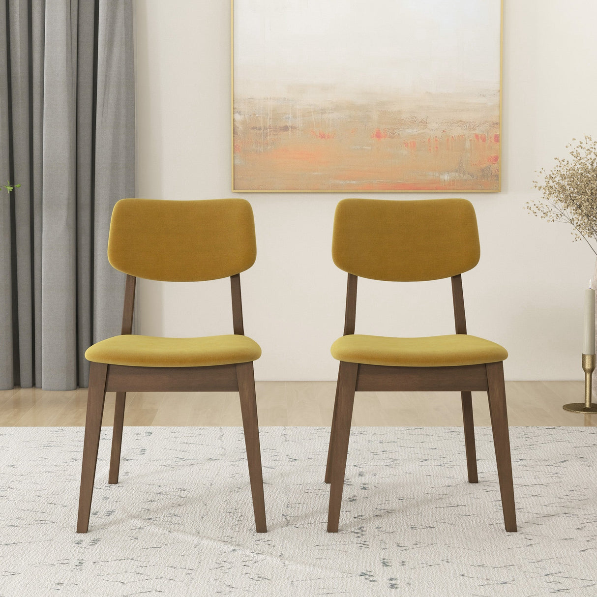 Mid-Century Modern Velvet Solid Back Side Chair (Set of 2) Burnt Orange Velvet