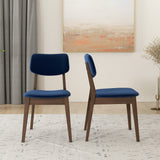 Mid-Century Modern Velvet Solid Back Side Chair (Set of 2) Teal Blue Velvet