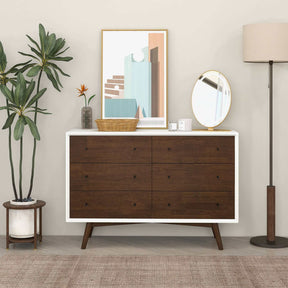 Caroline Mid-Century Modern White Dresser 6 Drawer by Ashcroft Furniture at Eve Furniture