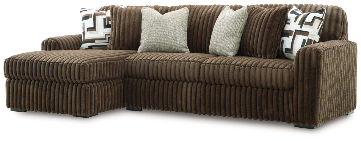 Midnight-Madness Chocolate 2-Piece Sectional Sofa with LAF Chaise by Ashley at Eve Furniture