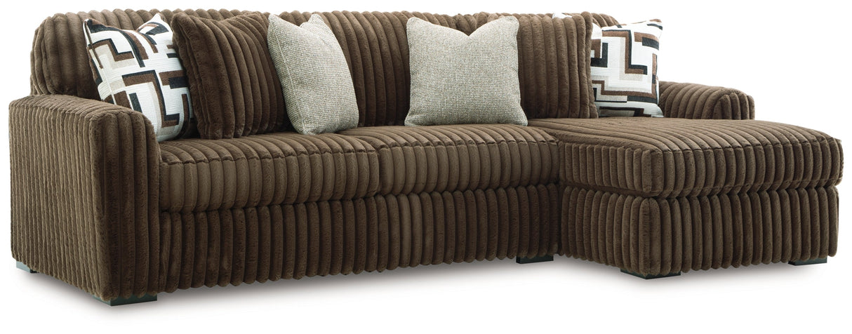 Midnight-Madness Chocolate 2-Piece Sectional Sofa with RAF Chaise by Ashley at Eve Furniture