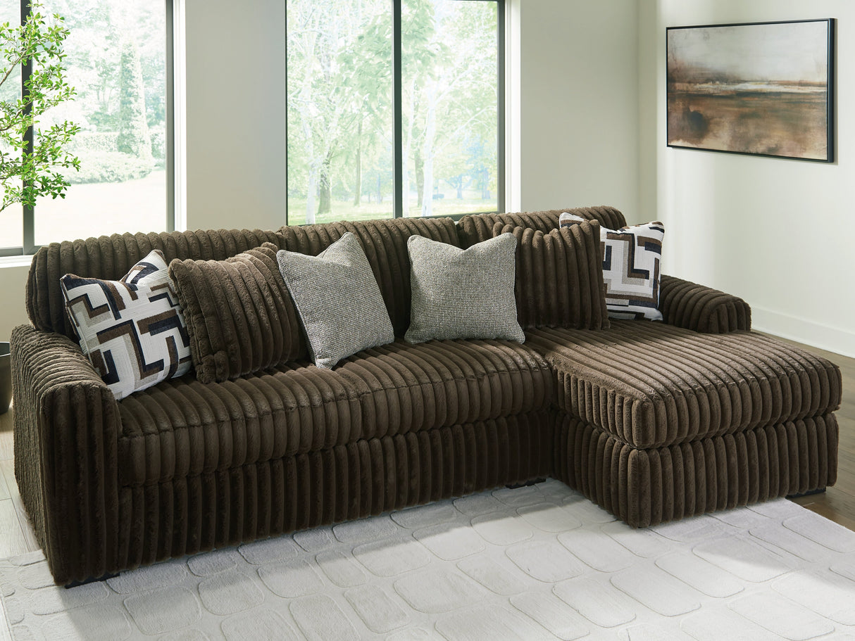 Midnight-Madness Chocolate 2-Piece Sectional Sofa with RAF Chaise by Ashley at Eve Furniture