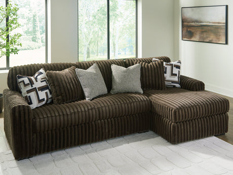 Midnight-Madness Chocolate 2-Piece Sectional Sofa with RAF Chaise by Ashley at Eve Furniture