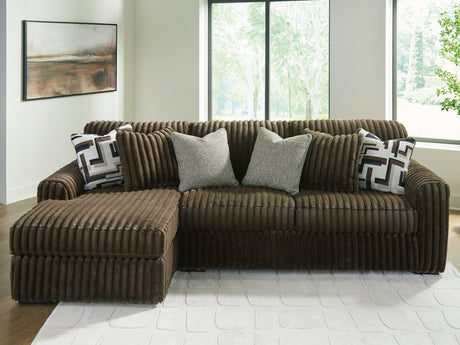 Midnight-Madness Chocolate 2-Piece Sectional Sofa with LAF Chaise by Ashley at Eve Furniture