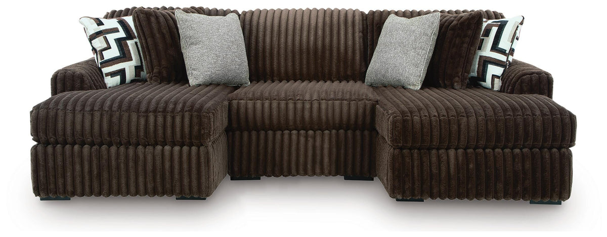 Midnight-Madness Chocolate 3-Piece Double Chaise Sectional by Ashley at Eve Furniture