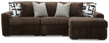Midnight-Madness Chocolate 3-Piece Sectional with Chaise by Ashley at Eve Furniture