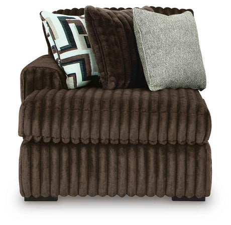 Midnight-Madness Chocolate 3-Piece Sectional with Ottoman by Ashley at Eve Furniture