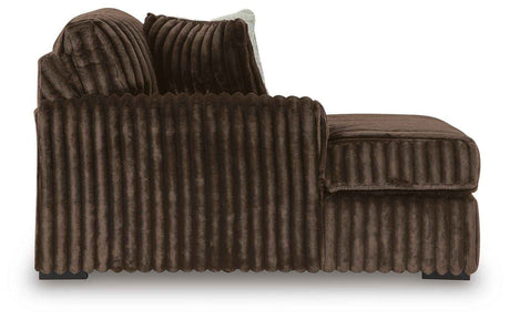 Midnight-Madness Chocolate 3-Piece Sectional with Ottoman by Ashley at Eve Furniture