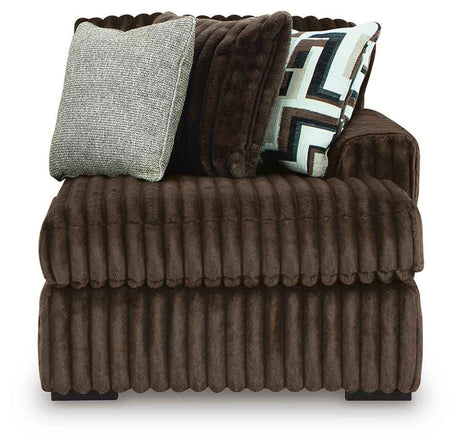 Midnight-Madness Chocolate 3-Piece Sectional with Ottoman by Ashley at Eve Furniture