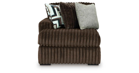 Midnight-Madness Chocolate 3-Piece Sectional with Ottoman by Ashley at Eve Furniture