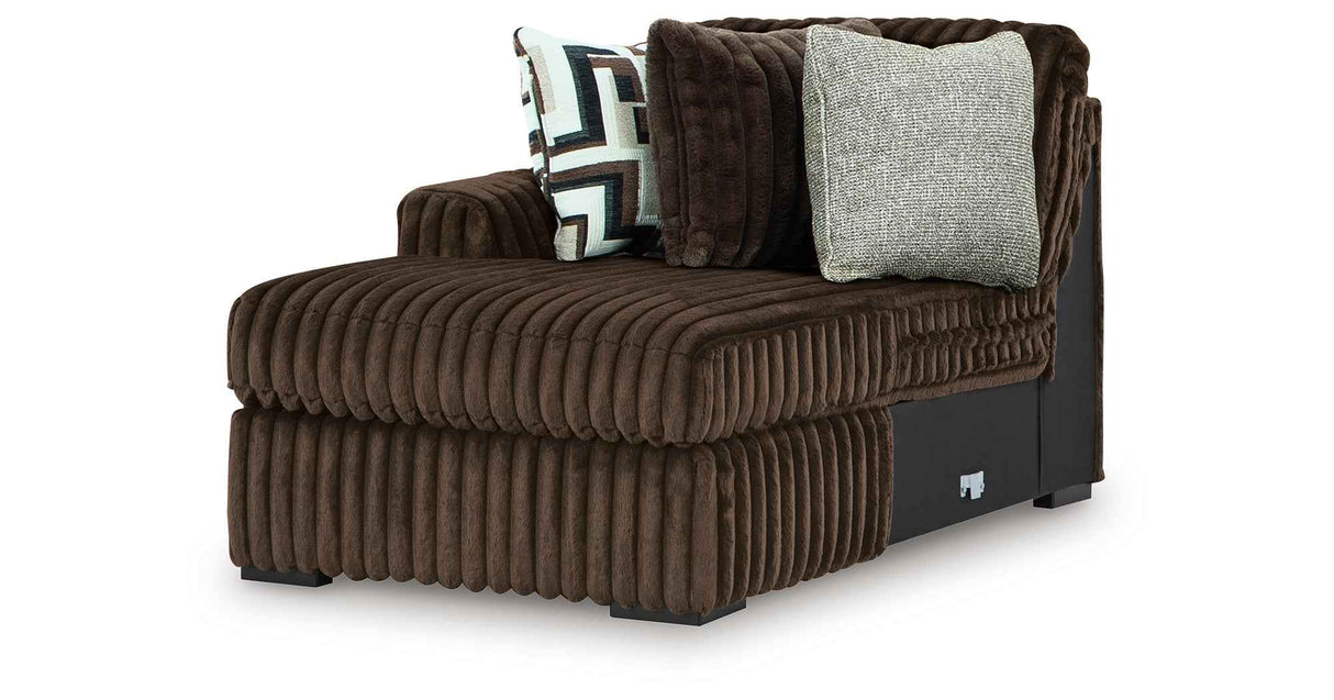 Midnight-Madness Chocolate 3-Piece Sectional with Ottoman by Ashley at Eve Furniture