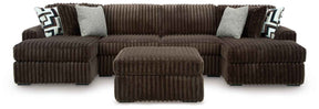 Midnight-Madness Chocolate 3-Piece Sectional with Ottoman by Ashley at Eve Furniture