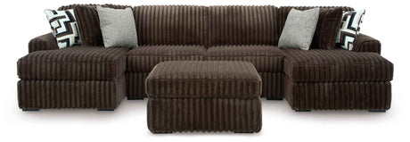 Midnight-Madness Chocolate 3-Piece Sectional with Ottoman by Ashley at Eve Furniture