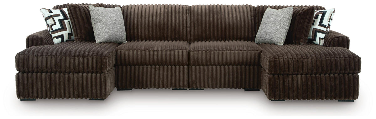 Midnight-Madness Chocolate 4-Piece Double Chaise Sectional by Ashley at Eve Furniture