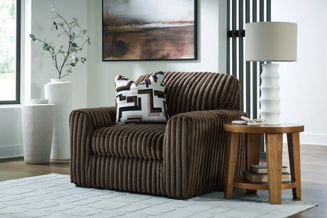 Midnight-Madness Chocolate 4-Piece Sectional and Oversized Chair by Ashley at Eve Furniture