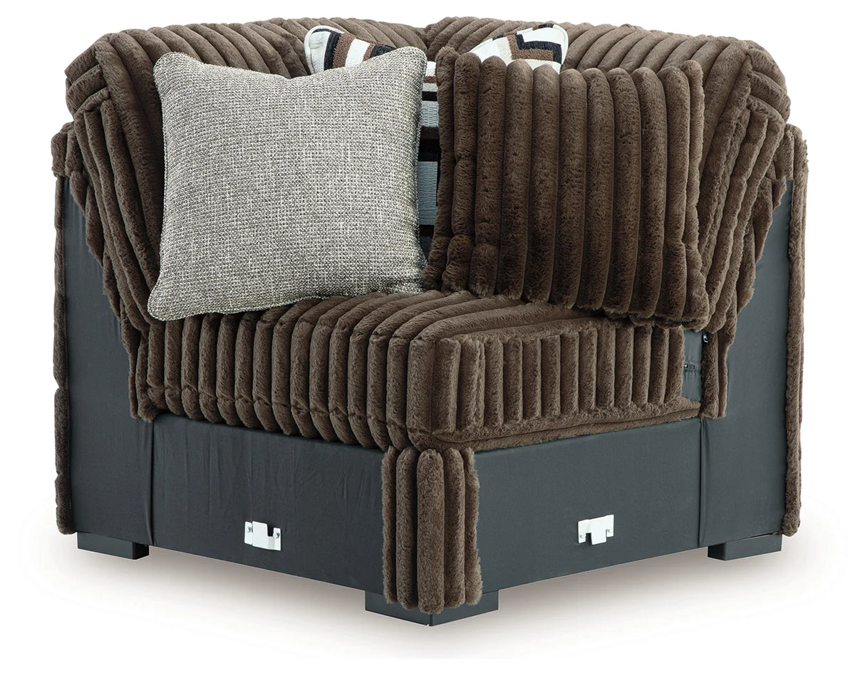 Midnight-Madness Chocolate 4-Piece Sectional and Oversized Chair by Ashley at Eve Furniture