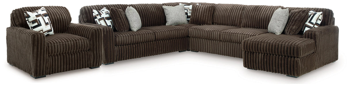 Midnight-Madness Chocolate 4-Piece Sectional and Oversized Chair by Ashley at Eve Furniture