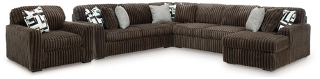 Midnight-Madness Chocolate 4-Piece Sectional and Oversized Chair by Ashley at Eve Furniture