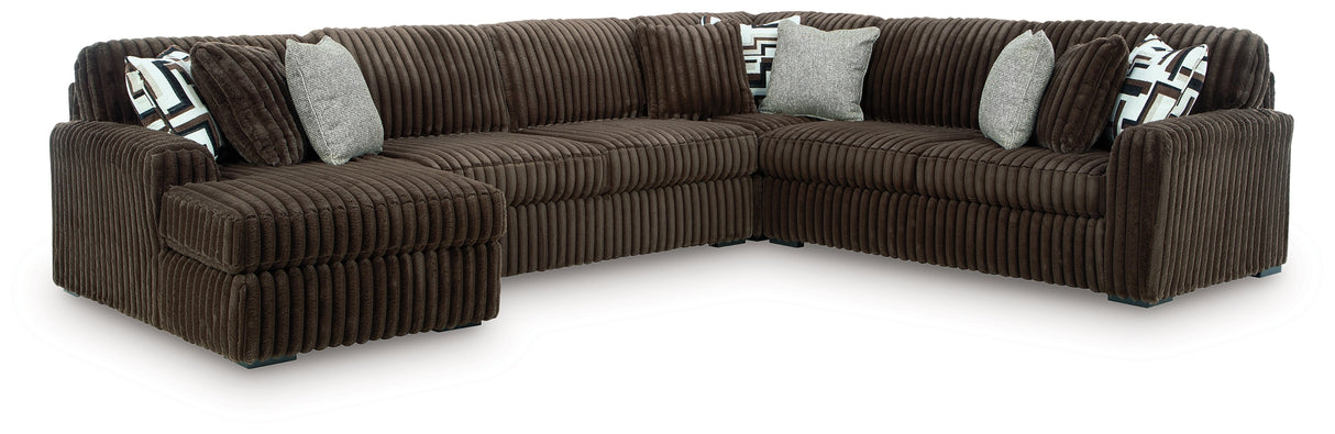 Midnight-Madness Chocolate 4-Piece Sectional with LAF Chaise by Ashley at Eve Furniture