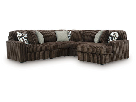 Midnight-Madness Chocolate 5-Piece Sectional with Right Chaise by Ashley at Eve Furniture
