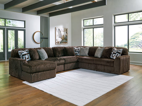 Midnight-Madness Chocolate 6-Piece Sectional with Left Chaise by Ashley at Eve Furniture