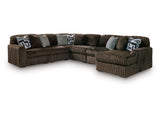 Midnight-Madness Chocolate 6-Piece Sectional with Right Chaise by Ashley at Eve Furniture