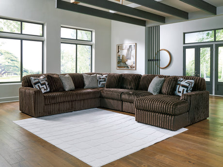 Midnight-Madness Chocolate 6-Piece Sectional with Right Chaise by Ashley at Eve Furniture