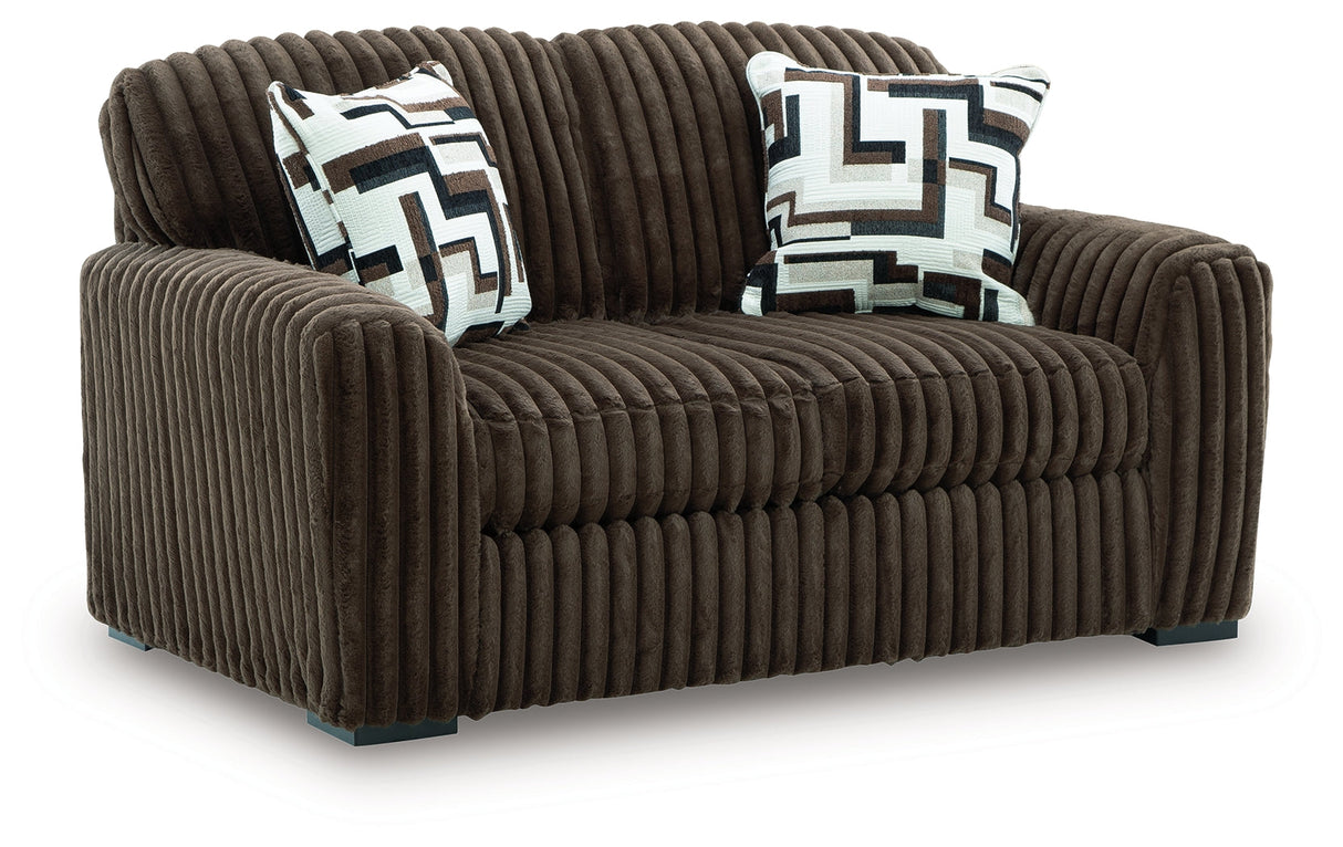 Midnight-Madness Chocolate Loveseat by Ashley at Eve Furniture