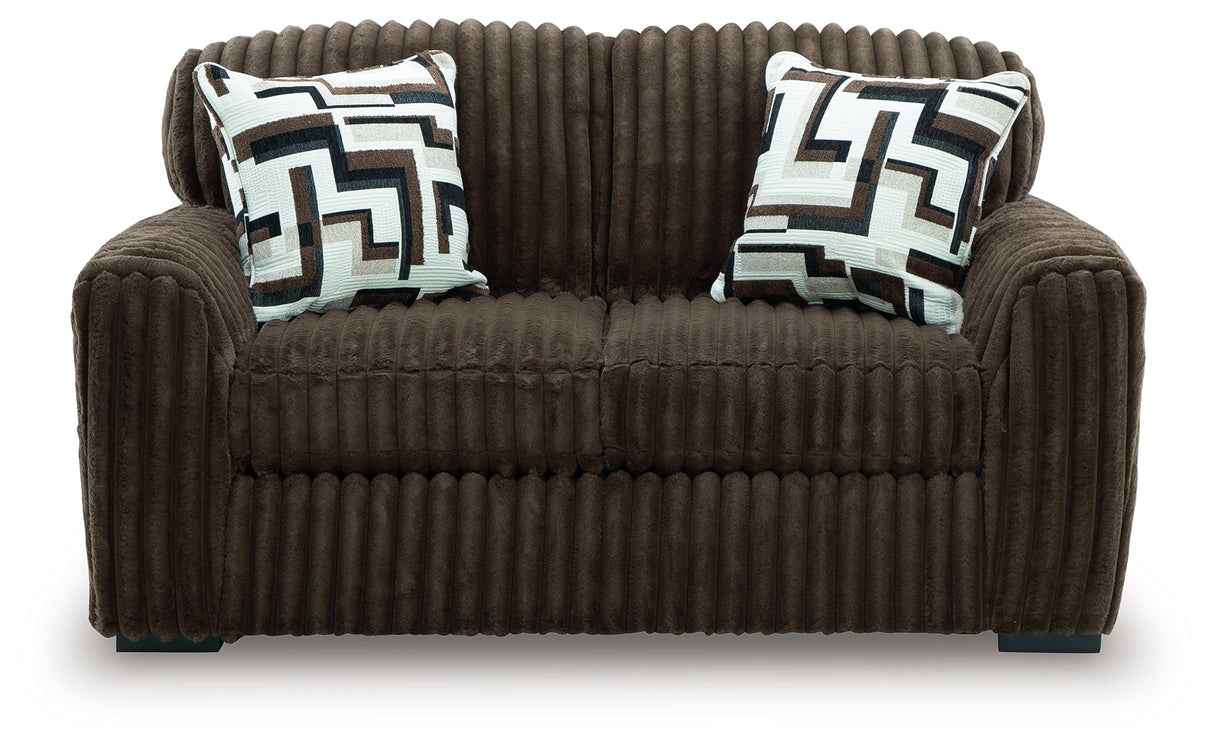 Midnight-Madness Chocolate Loveseat by Ashley at Eve Furniture