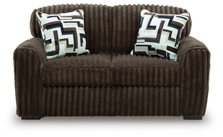 Midnight-Madness Chocolate Loveseat by Ashley at Eve Furniture