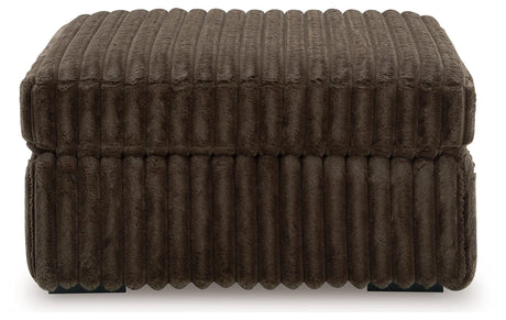 Midnight-Madness Chocolate Loveseat, Oversized Chaise and Ottoman by Ashley at Eve Furniture