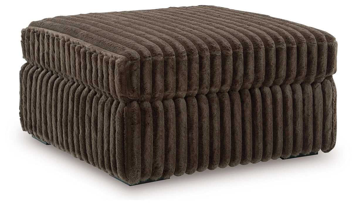 Midnight-Madness Chocolate Loveseat, Oversized Chaise and Ottoman by Ashley at Eve Furniture