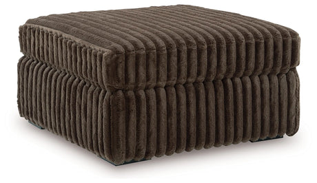 Midnight-Madness Chocolate Loveseat, Oversized Chaise and Ottoman by Ashley at Eve Furniture