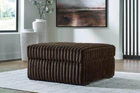 Midnight-Madness Chocolate Loveseat, Oversized Chaise and Ottoman by Ashley at Eve Furniture