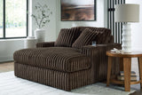 Midnight-Madness Chocolate Loveseat, Oversized Chaise and Ottoman by Ashley at Eve Furniture