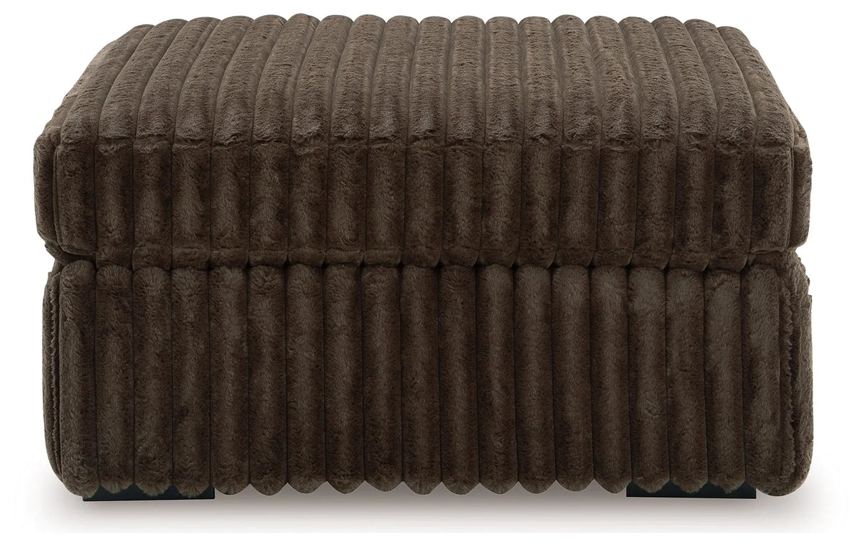 Midnight-Madness Chocolate Loveseat, Oversized Chaise and Ottoman by Ashley at Eve Furniture