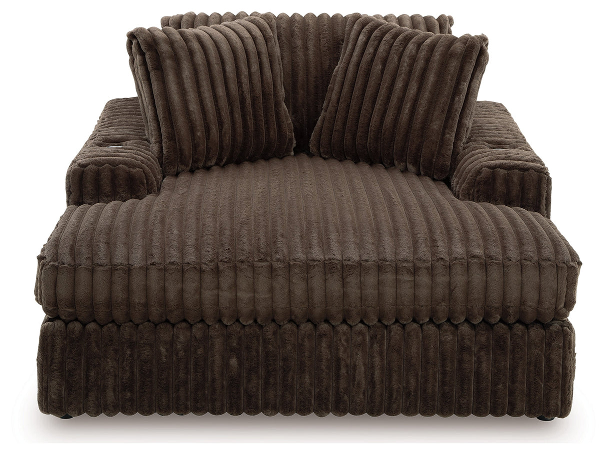 Midnight-Madness Chocolate Loveseat, Oversized Chaise and Ottoman by Ashley at Eve Furniture