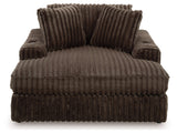 Midnight-Madness Chocolate Loveseat, Oversized Chaise and Ottoman by Ashley at Eve Furniture