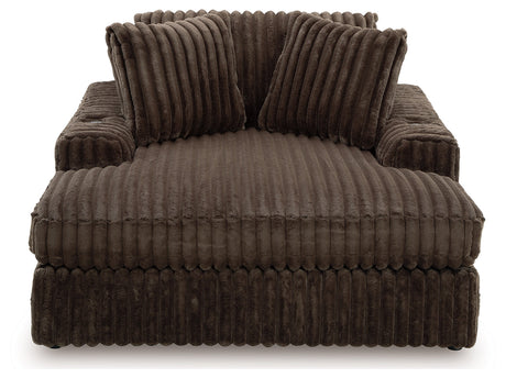 Midnight-Madness Chocolate Loveseat, Oversized Chaise and Ottoman by Ashley at Eve Furniture