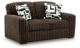 Midnight-Madness Chocolate Loveseat, Oversized Chaise and Ottoman by Ashley at Eve Furniture