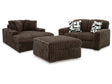 Midnight-Madness Chocolate Loveseat, Oversized Chaise and Ottoman by Ashley at Eve Furniture