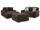Midnight-Madness Chocolate Loveseat, Oversized Chaise and Ottoman by Ashley at Eve Furniture