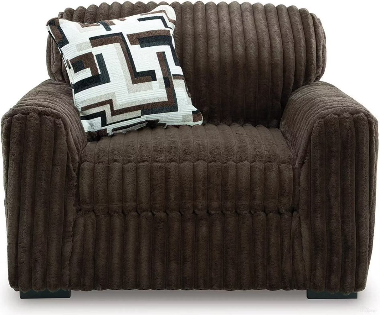 Midnight-Madness Chocolate Oversized Chair with Ottoman by Ashley at Eve Furniture