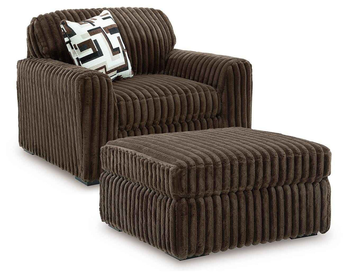 Midnight-Madness Chocolate Oversized Chair with Ottoman by Ashley at Eve Furniture