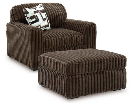 Midnight-Madness Chocolate Oversized Chair with Ottoman by Ashley at Eve Furniture