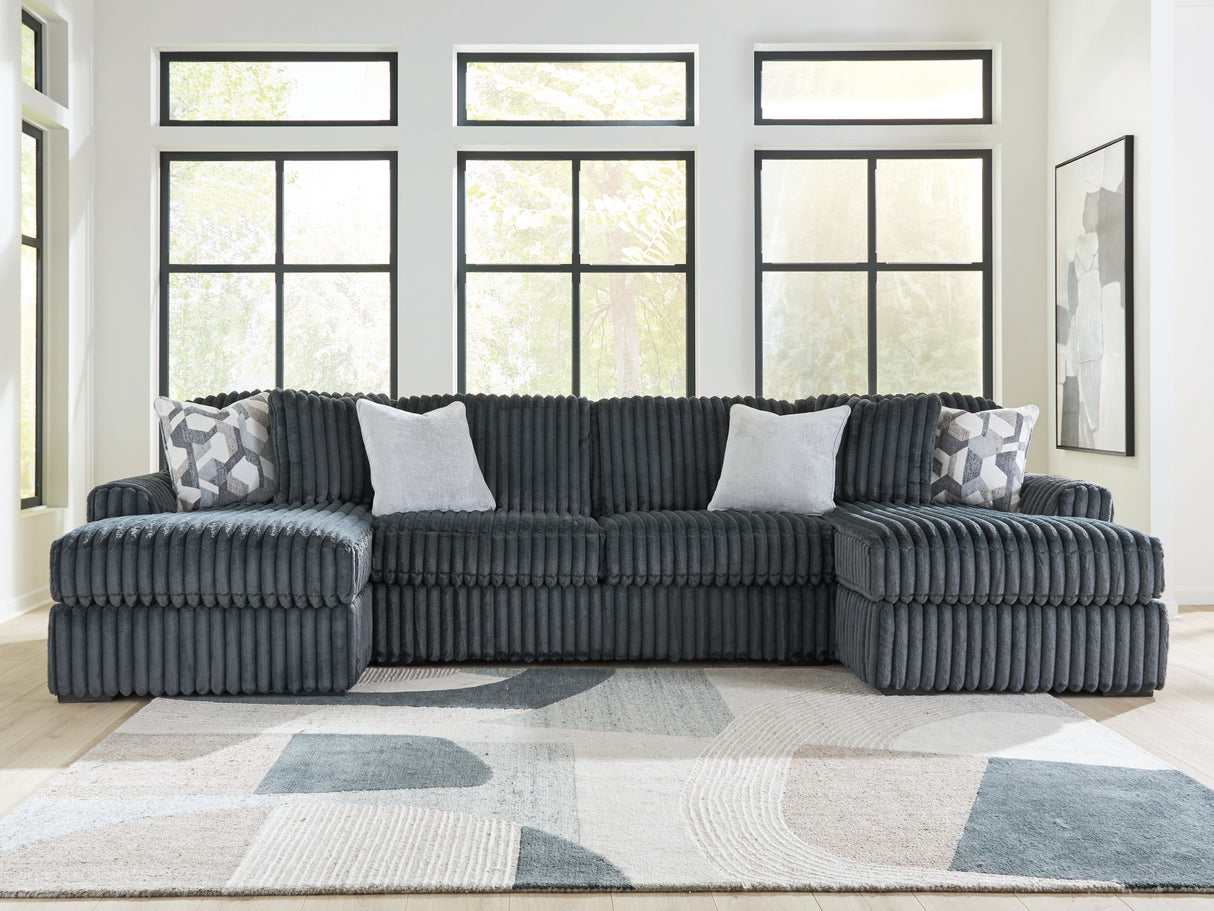 Midnight-Madness Gunmetal 3-Piece Double Chaise Sectional by Ashley at Eve Furniture