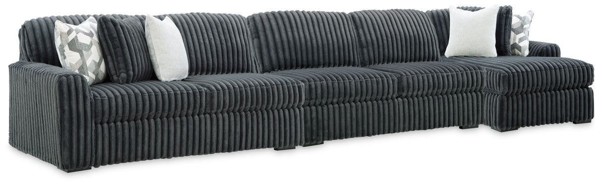Midnight-Madness Gunmetal 3-Piece Sectional with RAF Chaise by Ashley at Eve Furniture