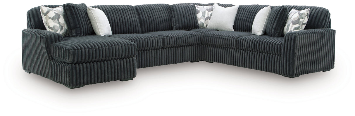 Midnight-Madness Gunmetal 4-Piece Sectional with LAF Chaise by Ashley at Eve Furniture
