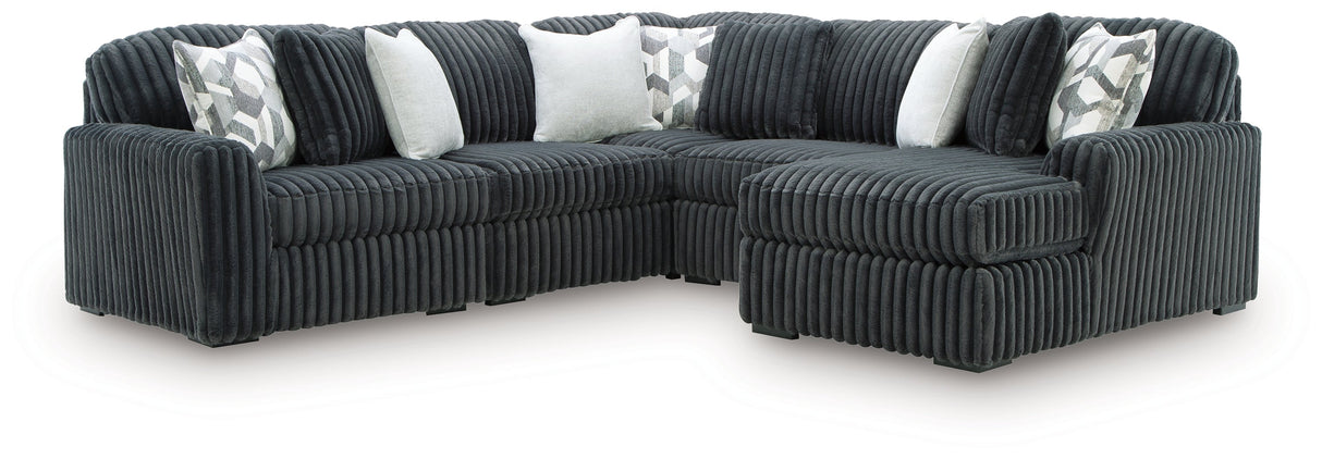 Midnight-Madness Gunmetal 5-Piece Sectional with RAF Chaise by Ashley at Eve Furniture